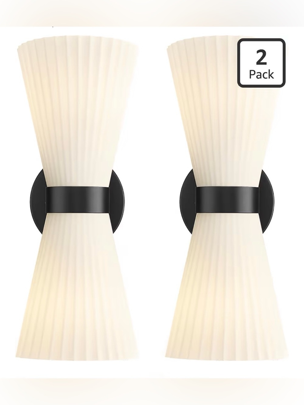 2 pcs BlackUpDown Indoor Sconce WallLight Frosted Milk White Striped Glass Shade